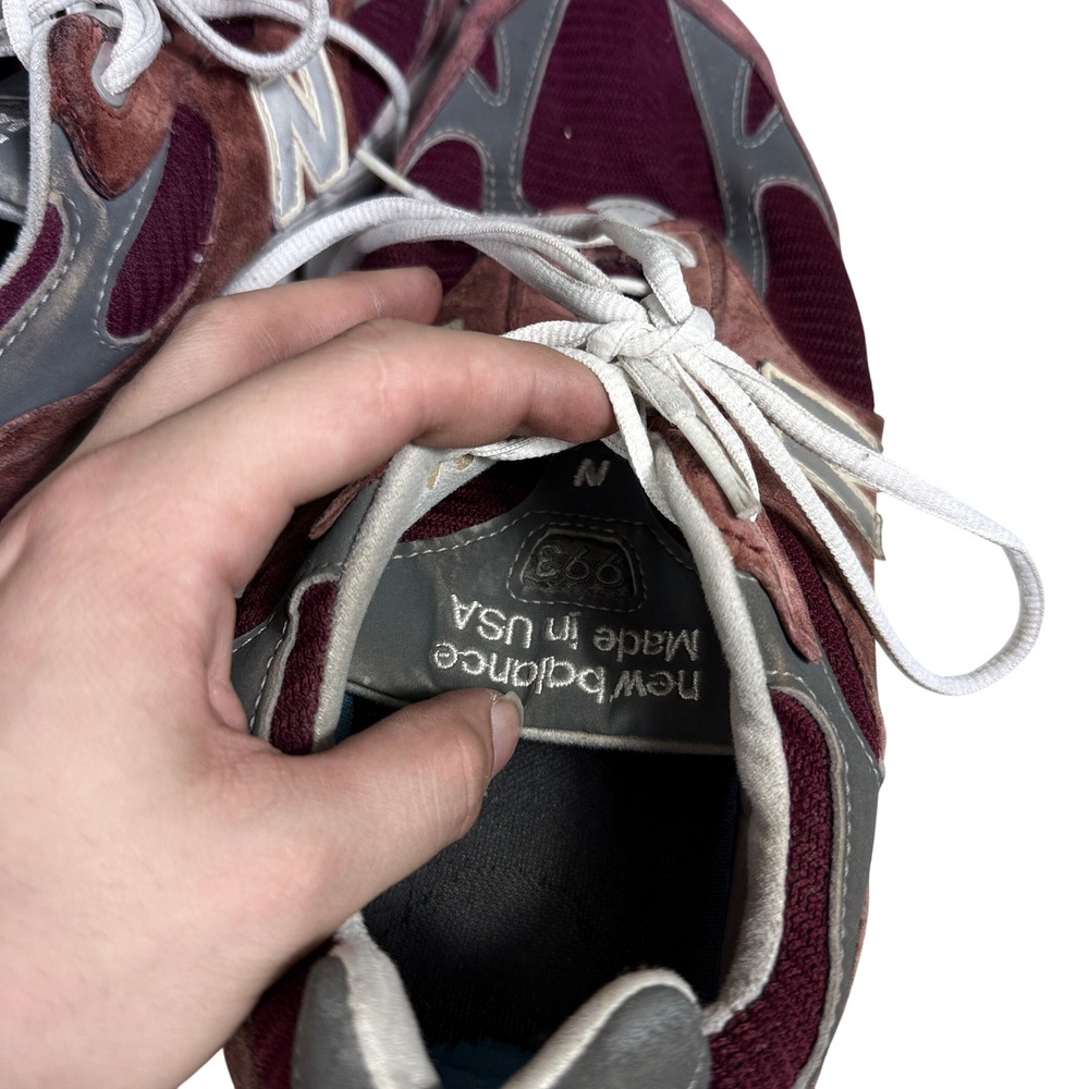 New Balance 993 Heritage Running Shoes Mens 10 Burgundy Grey Suede Made in USA - Picture 10 of 12